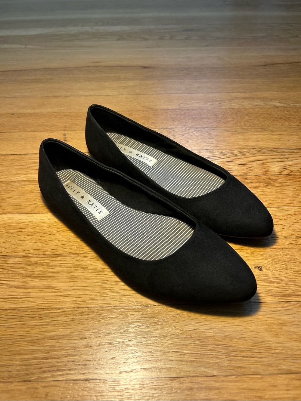 Kelly & Katie Women's Black Pointed Toe Flats — Suede-Look Slip-Ons